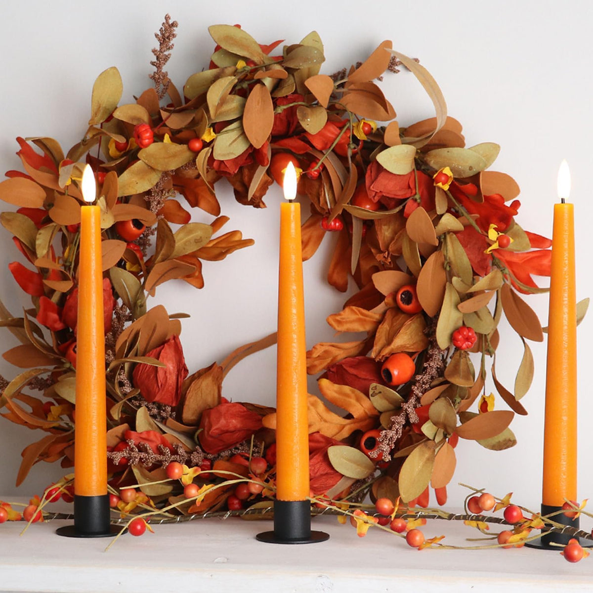 Fanna Real Wax Flameless Taper Candles with Remote & Batteries - Orange