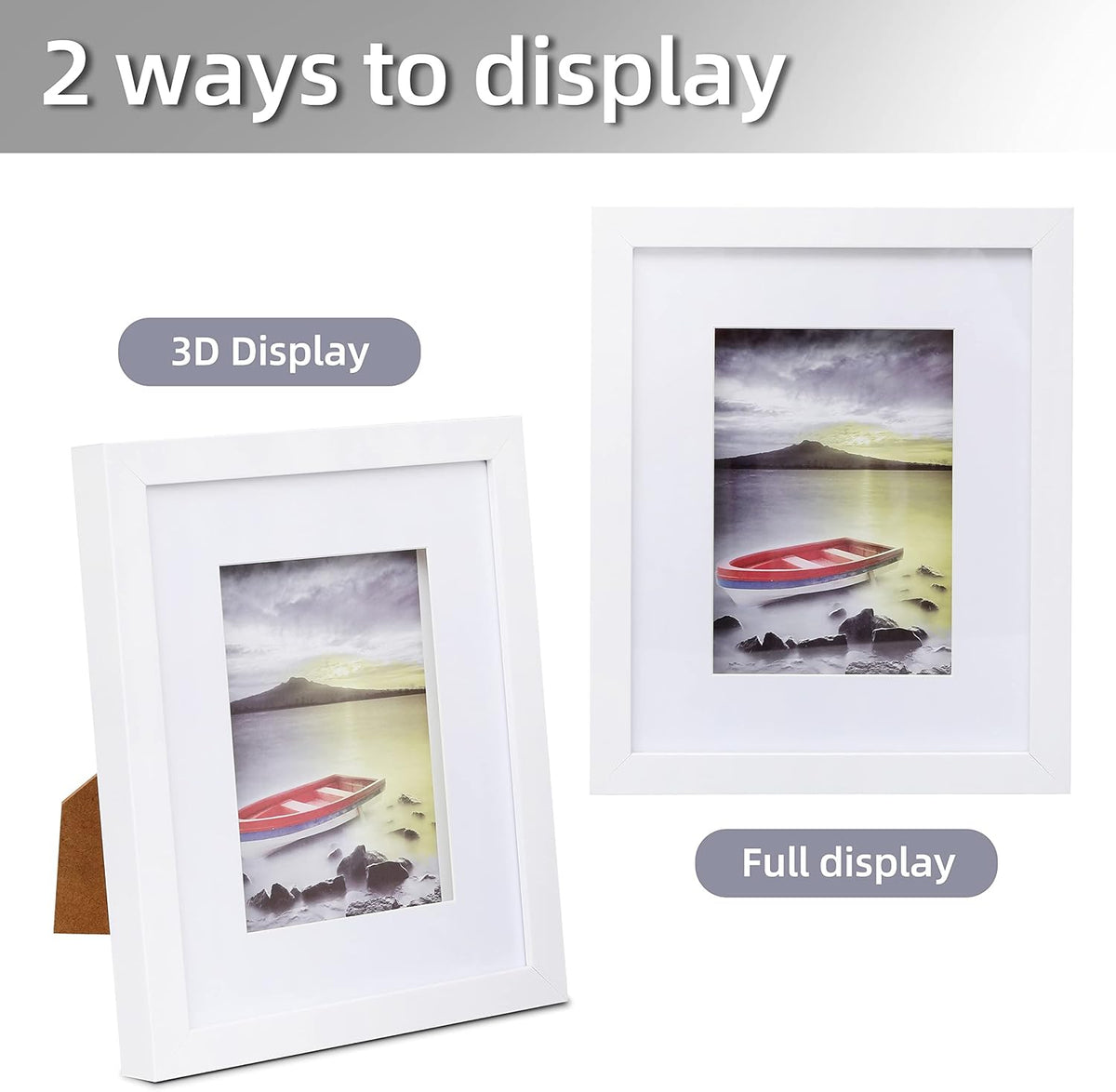 Muzilife 8x10 Shadow Box 3D Picture Frame with Mat, Wood, 1 Pack, White