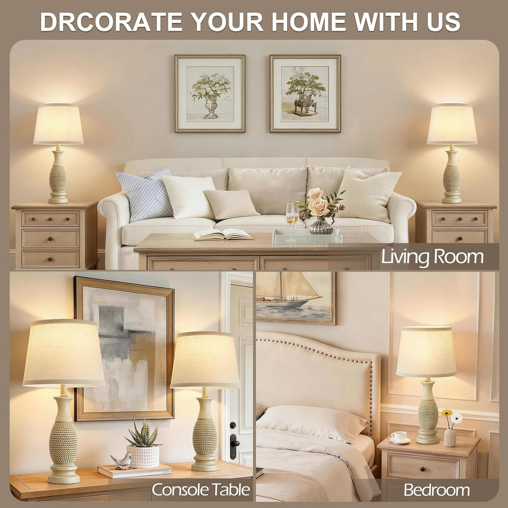 21.6" Nightstand Lamps Set of 2; Bedside Table Lamps for the Bedroom, Beige