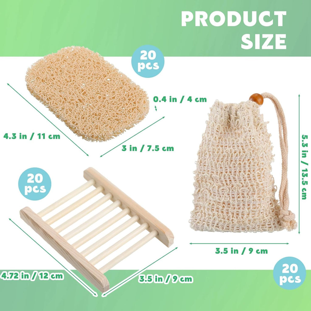 Irenare 90 Pcs Soap Saver Set, Wooden Dish Bar Soap Mesh Bag Pads Bulk