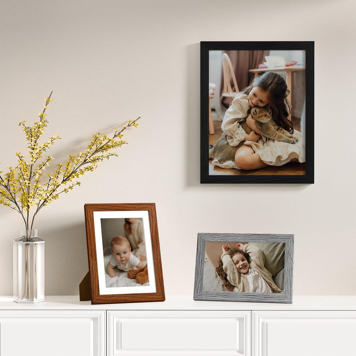 Vittanly 20 Pack Gallery Wall Frame Set, Black, Walnut Brown, Grey