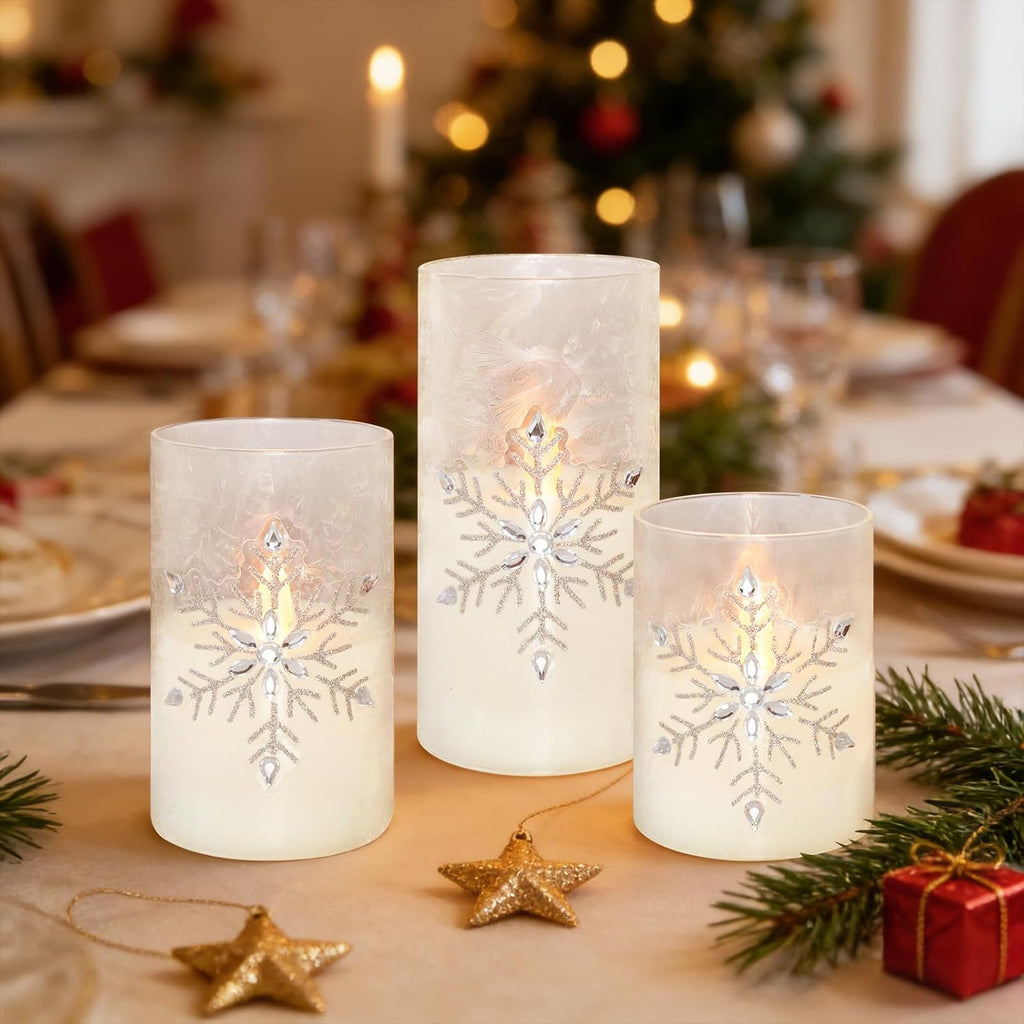 Crystal Club Christmas Flameless Candles, Battery Powered LED Candles