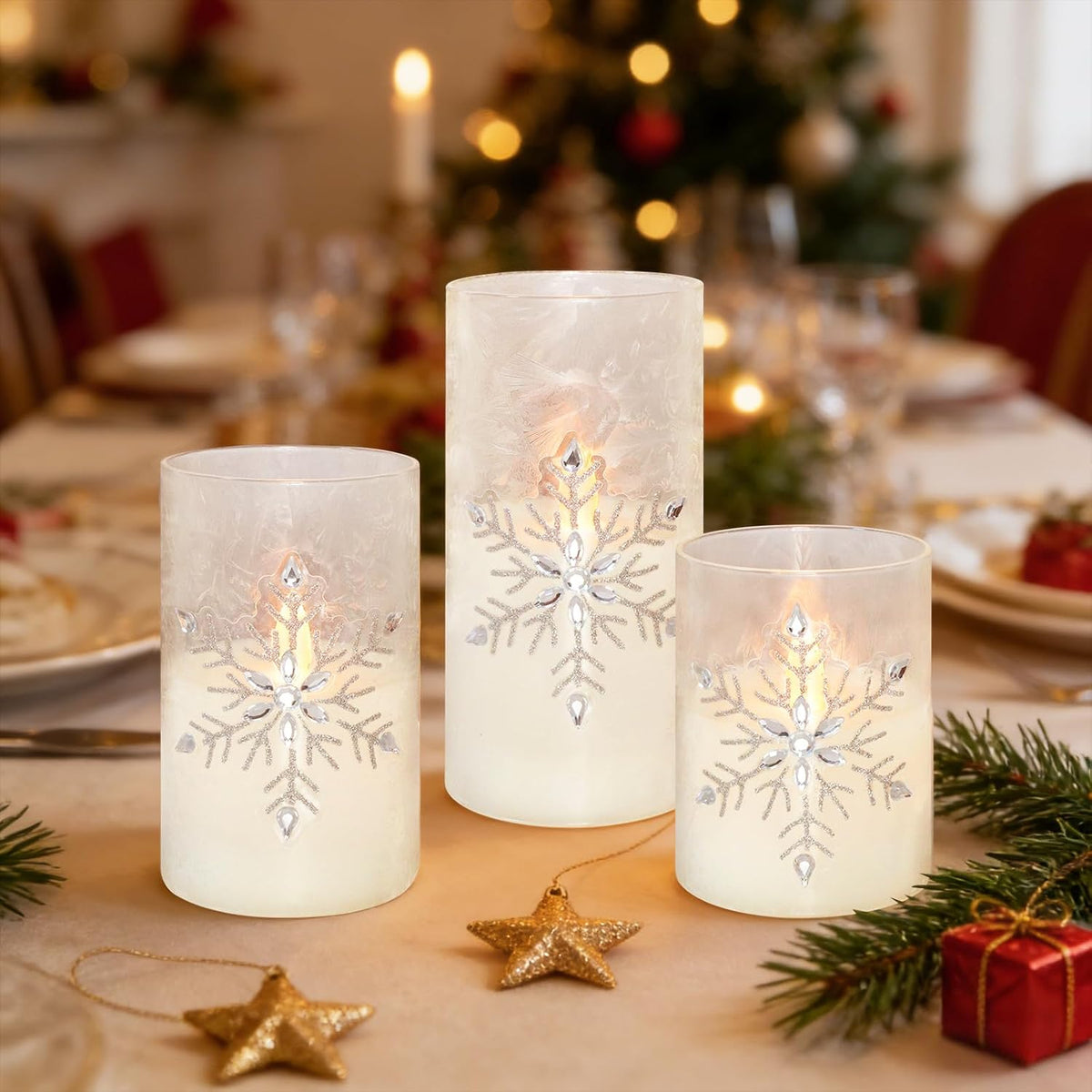 Crystal Club Christmas Flameless Candles, Battery Powered LED Candles