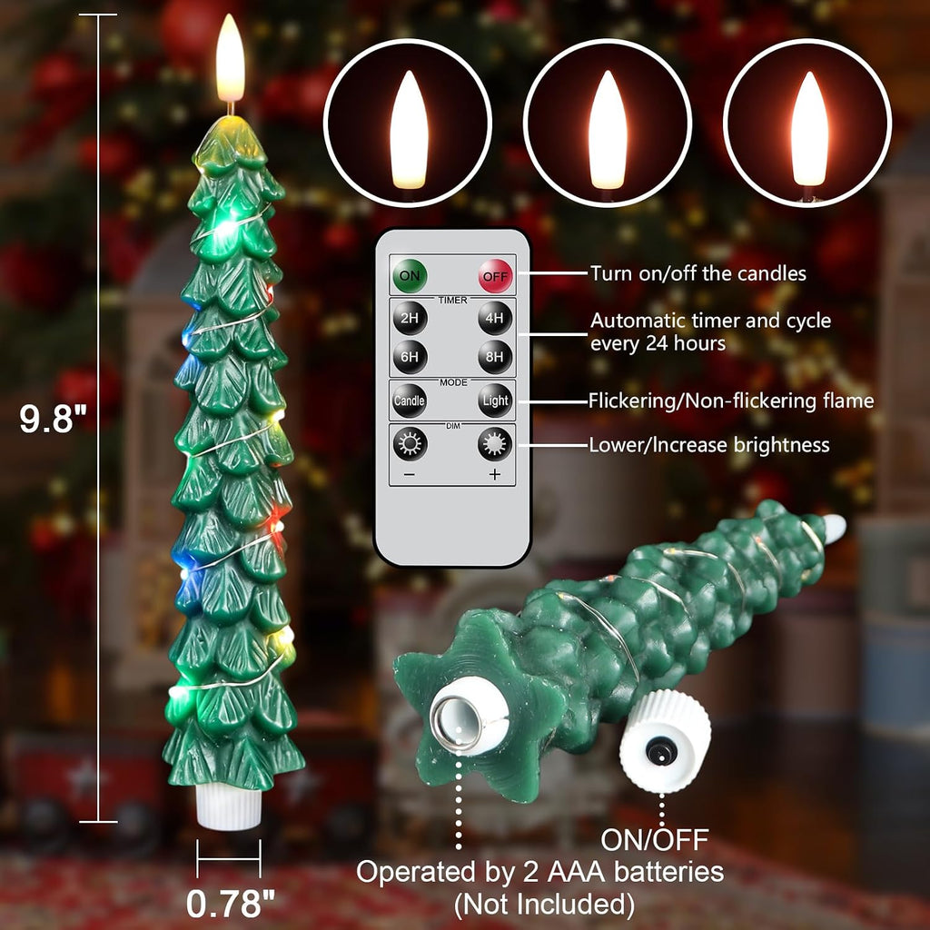 Christmas Tree Candles, Flameless Taper Candles with Color Lights