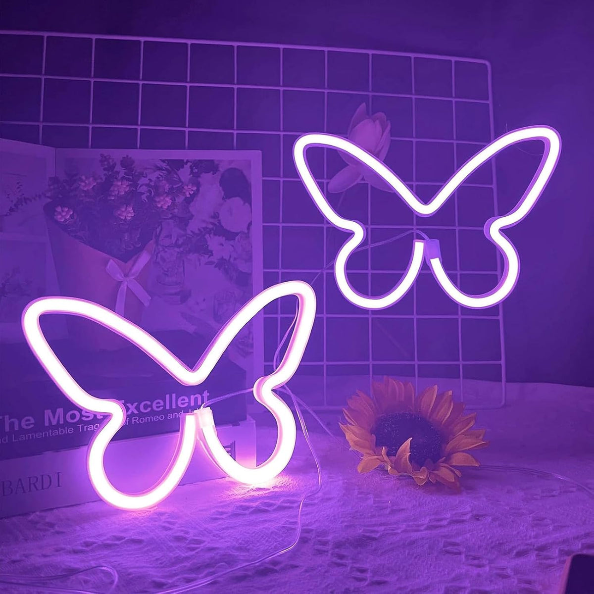 2 PCS Butterfly Neon Signs Purple Butterfly LED Neon Light for Bedroom