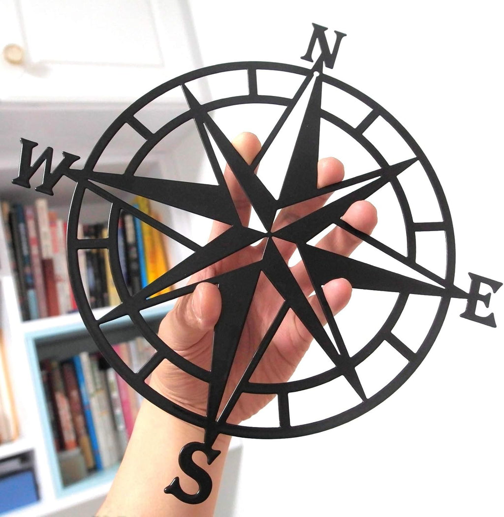 ESTART 14In Black Nautical Compass Metal Beach Theme Wall Hanging Decor