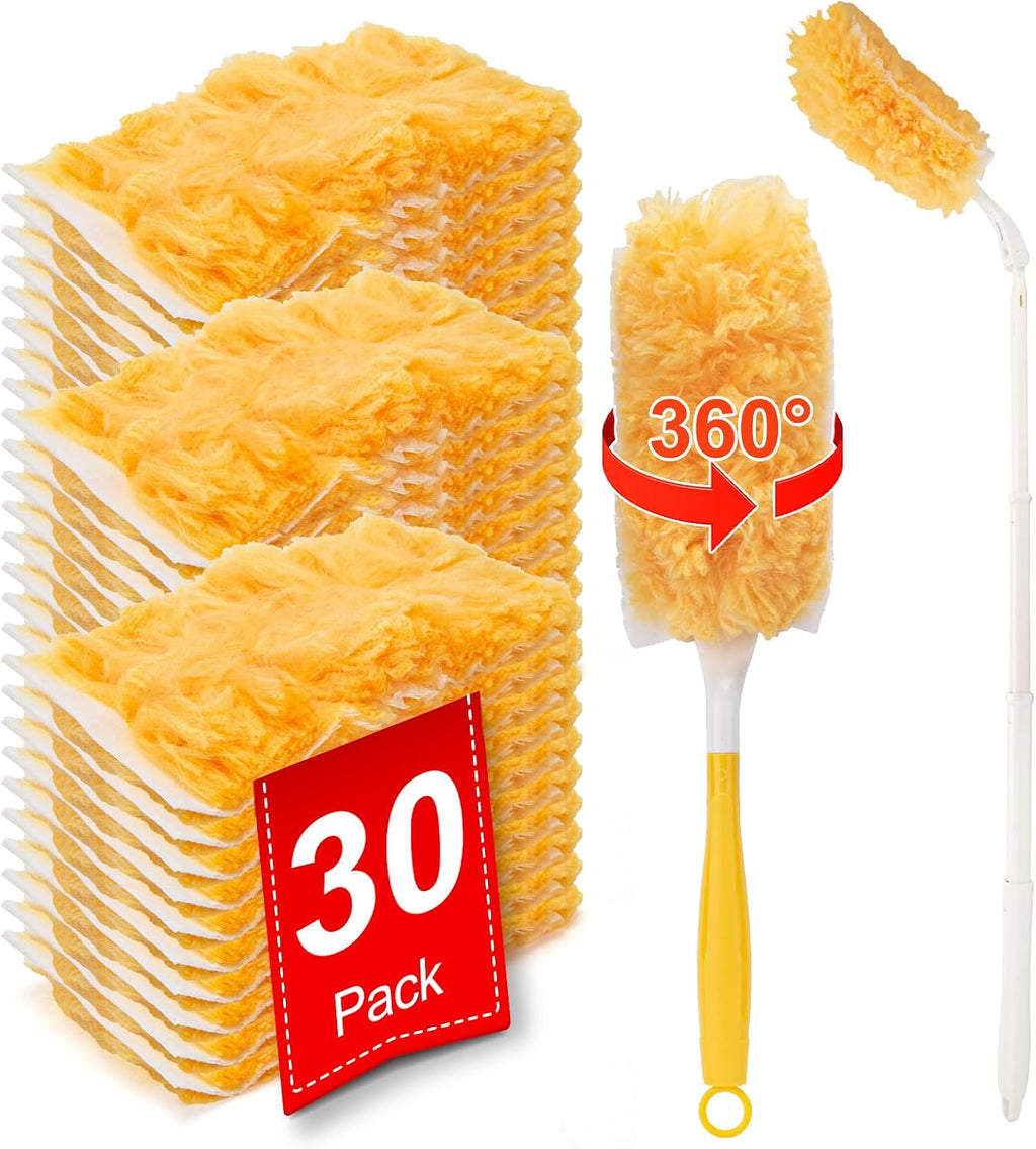 360° Heavy Duty Duster Refill Kit, 1Extended Handle 1Short Handle 30Refills
