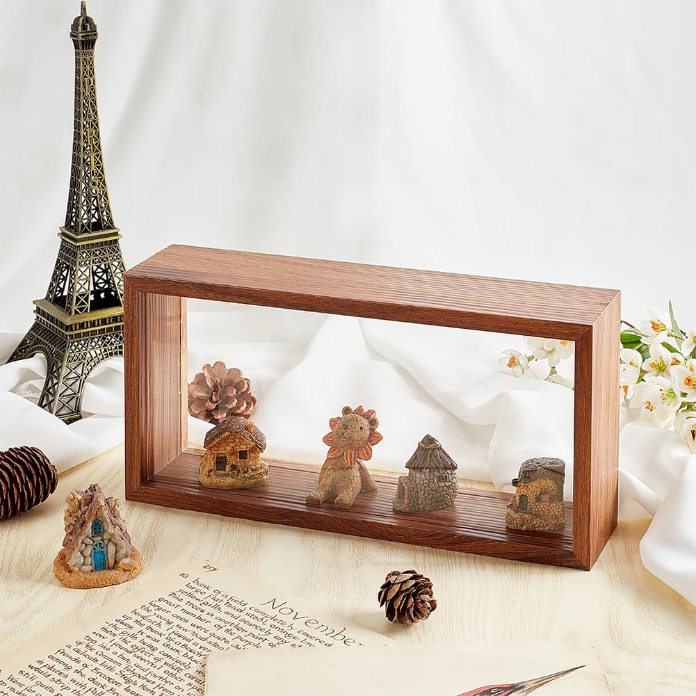 OLYCRAFT 10.2x5x2.4 Inch Rectangle Shadow Box Wood Shadow Box Display Case Shadow Box Frame with Double Sided Clear Acrylic Window for Dried Flowers Leaves Specimen - Walnut Brown