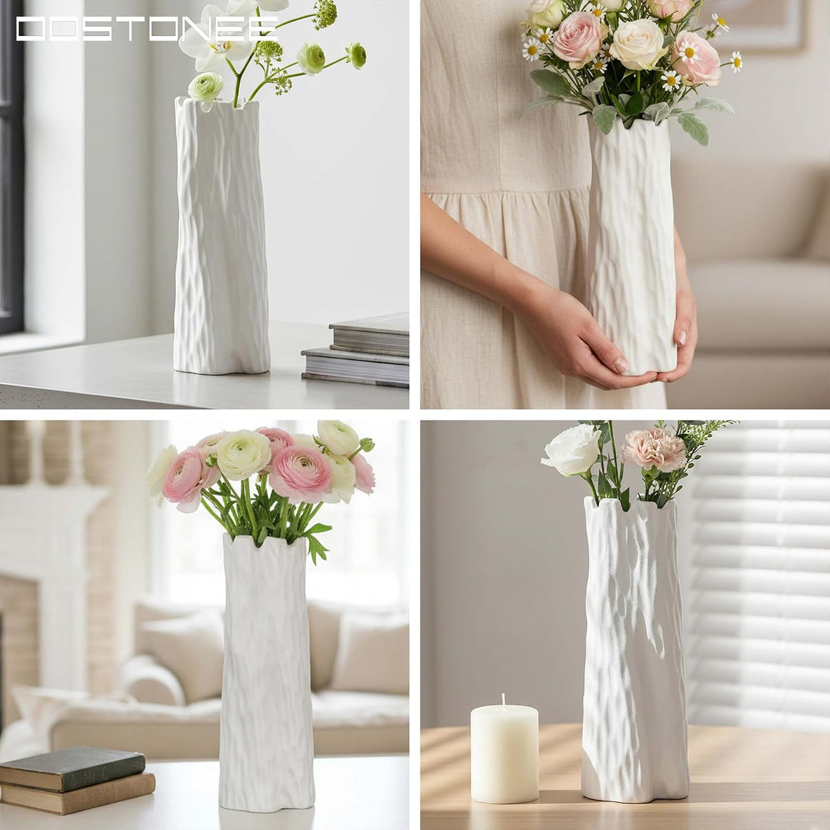 White Unique Vase for Home Decor - Organic Nature Shape for Boho Home Decor, Flower Vase for Modern Farmhouse Living Room, Entryway Table Decor, Bookshelf (10.7 inch