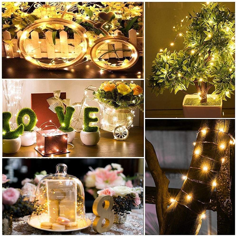 20 Packs Fairy String Lights, 6.6FT 20 LEDs Battery Operated Silver Copper Wire Starry String Light for DIY Party Christmas Costume Wedding Easter Table Decorations (Warm White)