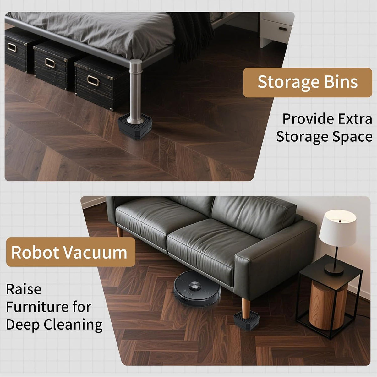 4 Pack Bed Risers Heavy Duty, Adjustable Furniture Risers for Bed Couch Sofa Desk Chair Blocks, Lift Height 1.5", 3" or 4.3" (Black, One Layers 1.5 Inches)