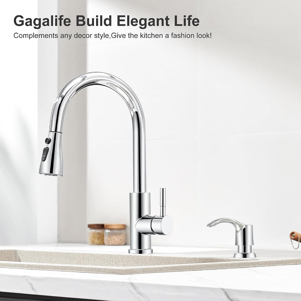 GAGALIFE Kitchen Sink Soap Dispenser with 17 Ounce Large Bottle, G080C