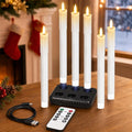 Rechargeable Flameless Taper Candles with Charging Base, White