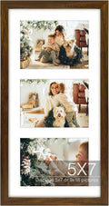 Golden State Art 9x18 Brown Wood Frame - for Three 5x7 Pictures, 1 Pack