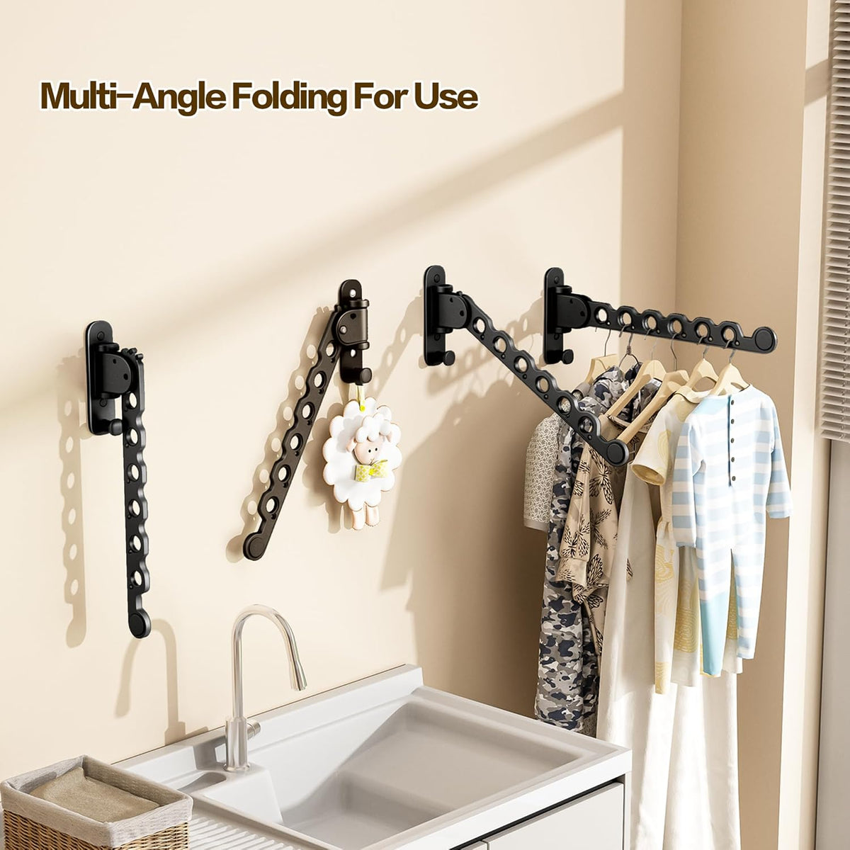 Wall Mounted Clothes Drying Rack, Laundry Clothes Hanger Rack Wall Mounted, Foldable Wall Clothes Rack for Laundry Room, Space Saving Closet Storage Organizer Clothes Hanger Indoor, 1pcs(Black)