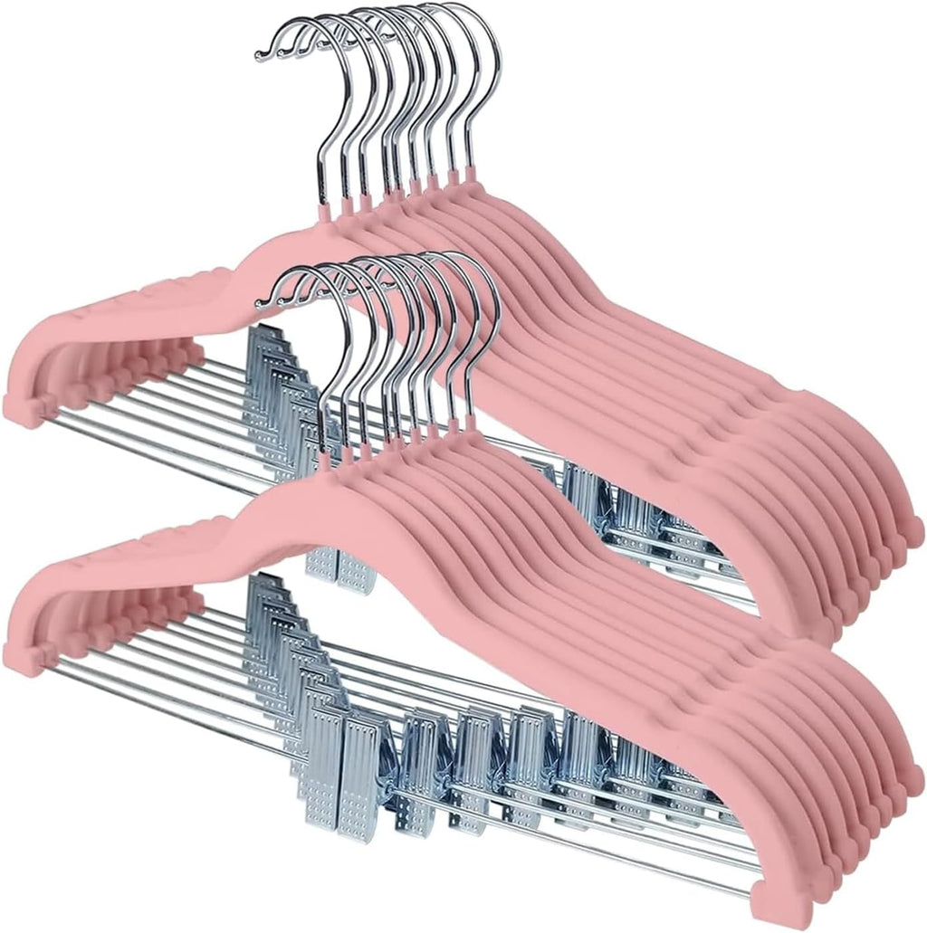 Stormix 18 Pack Velvet Skirt Hanger with Clips Non-Slip 16.5 inches Pink