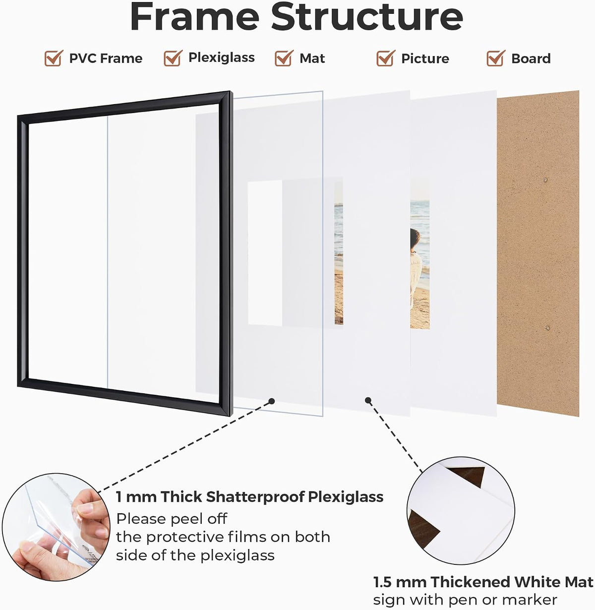 Axeman 11x14 Signature Picture Frame, 5x7 White Mat for Garduation, Black