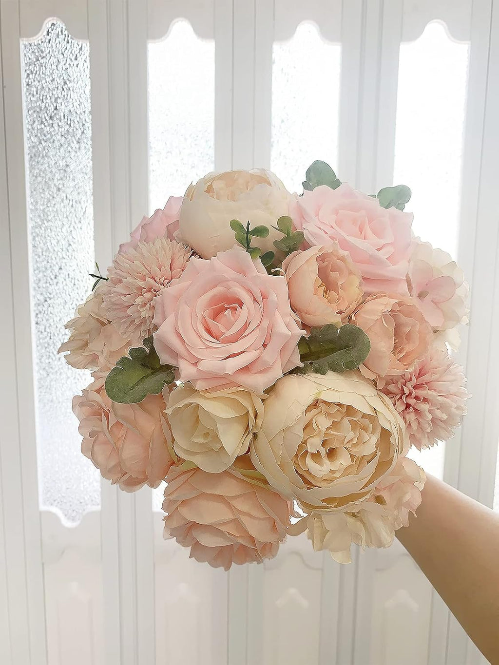 FACINOC Peonies Artificial Flowers Pink Silk Roses Blush Peony Bulk for DIY Wedding Bouquet Bridal Shower Decorations Fake Floral Arrangement Party Table Centerpieces Home Decor Indoor Peach Box 20pcs