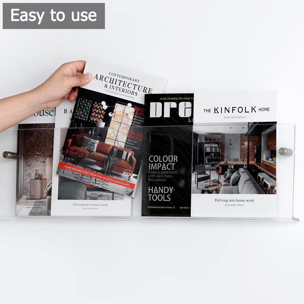 Clear Acrylic Brochure Holder Wall Mount 3 Tier, Hanging Bookshelf Magazine Rack Literature Storage Rack for Waiting Room, Living Room, Office, Home Display