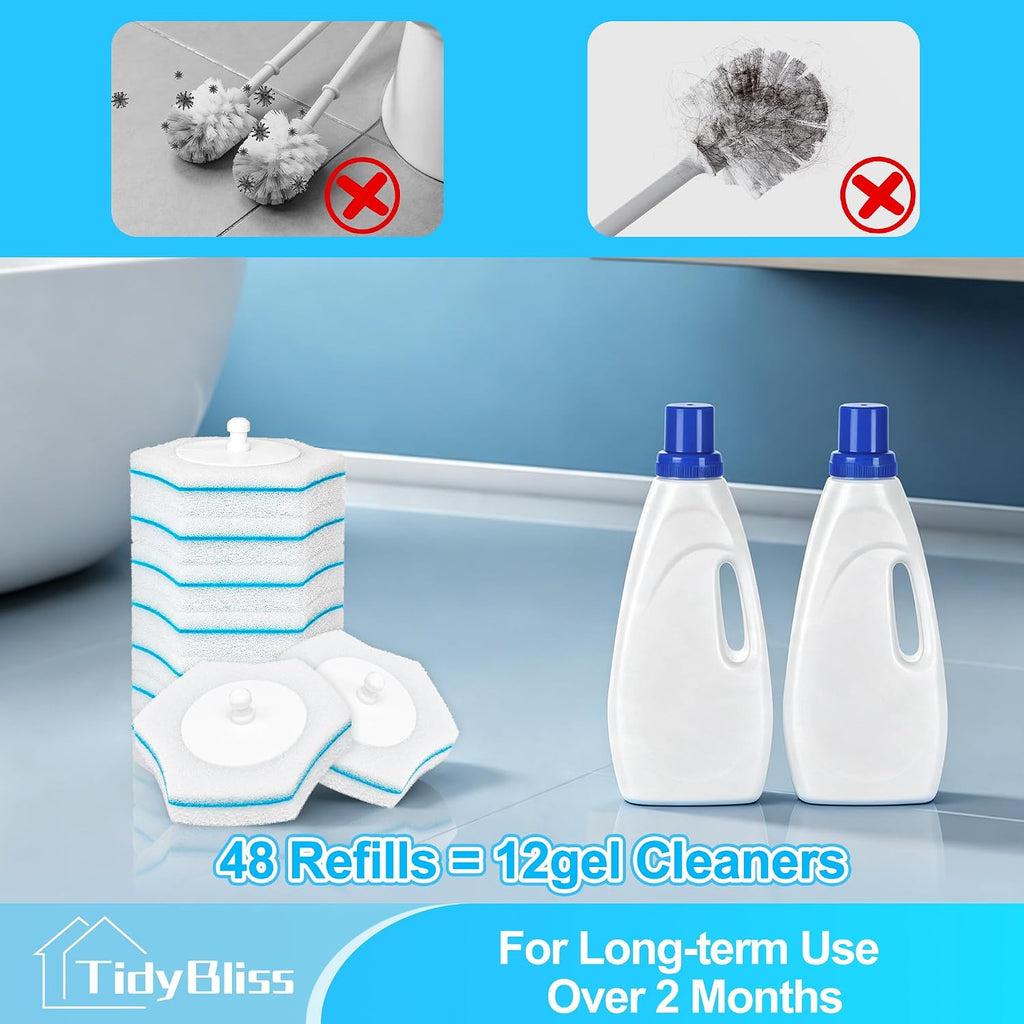 TidyBliss Disposable Toilet Brush and Holder Set with 48 Cleaner Refills