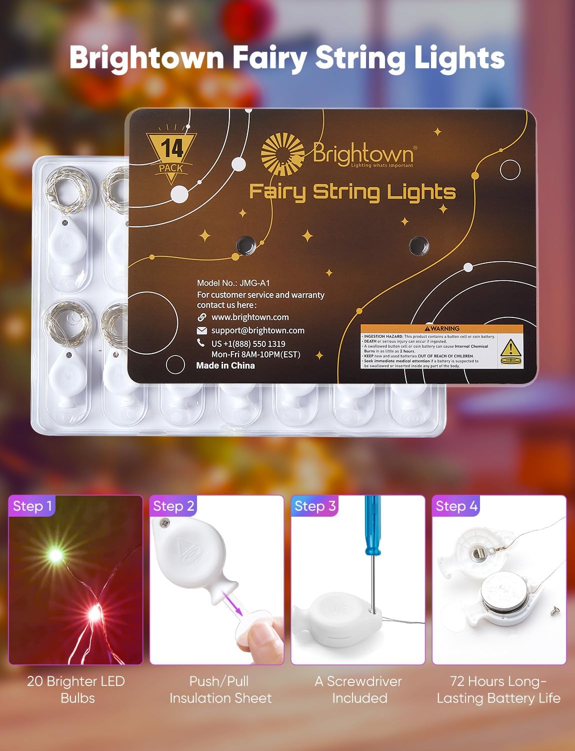 Brightown 14 Pack Multicolor LED Fairy Lights Battery Operated