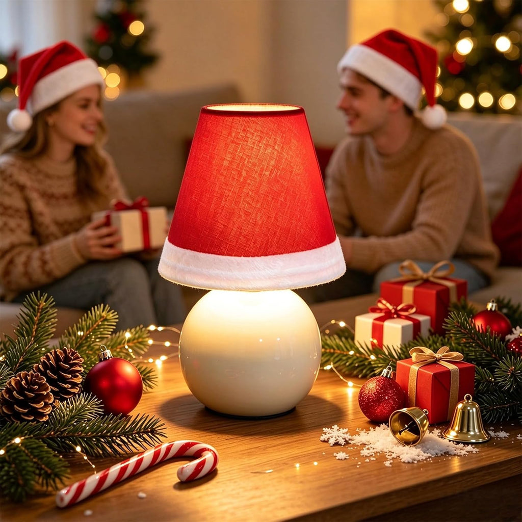 Red Christmas Hat Cute Modern Bedside Nightstand Ceramic Table Lamp Bed