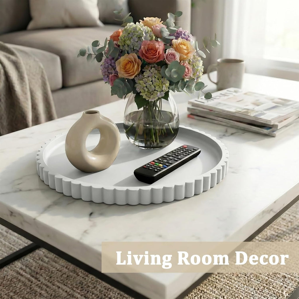 Silicone Bathroom Vanity Tray, Modern Round Decorative Tray for Countertop, Waterproof & Unbreakable Cosmetic Perfume Organizer, Extra-Thick & Sturdy, Easy to Clean Candle Tray (White, 10 inch)