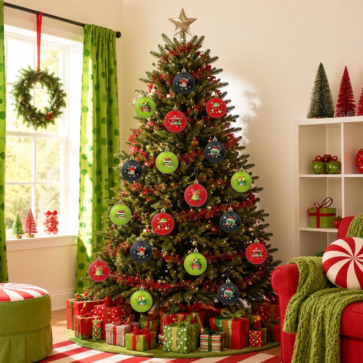 16Pcs Double-Sided Christmas Balls Tree Ornaments Set Decorations Baubles