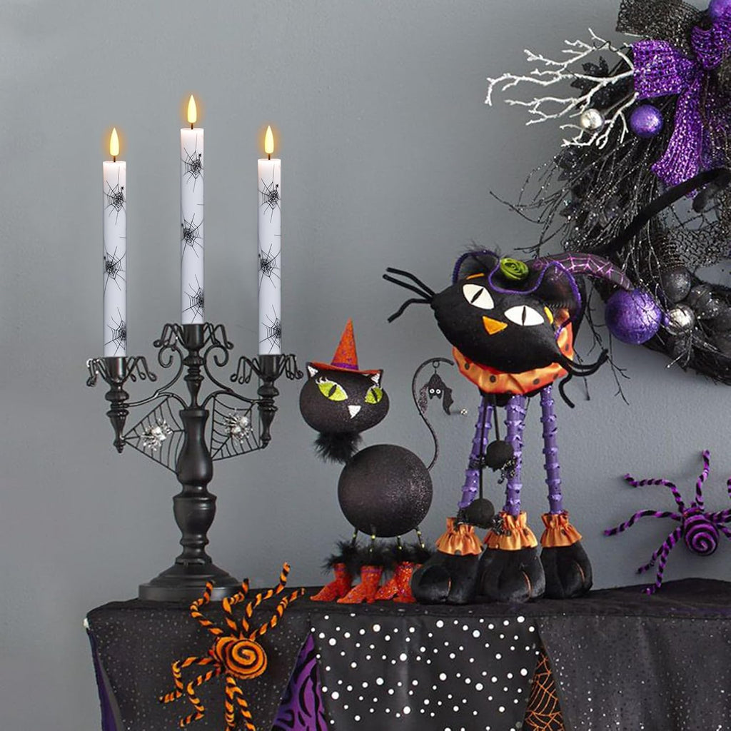 Cobweb Decal Flameless LED Taper Candles with Remote and Timer