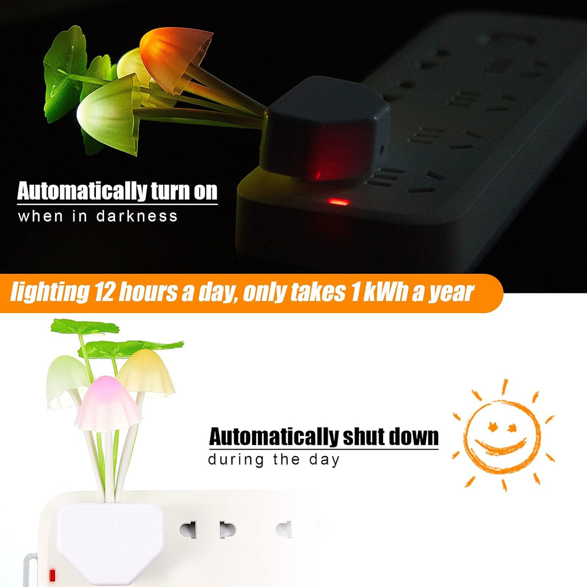 Riakrum 8 Pcs Mushroom Night Lights Plug into Wall, 7 Color LED Sensor