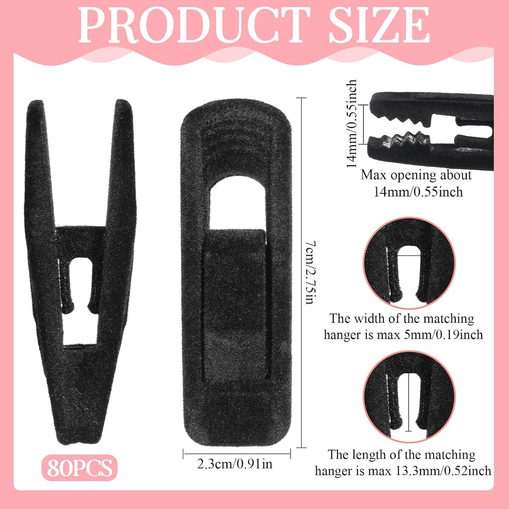 Black Velvet Hangers Clips, 80 Pack Strong Finger Clips