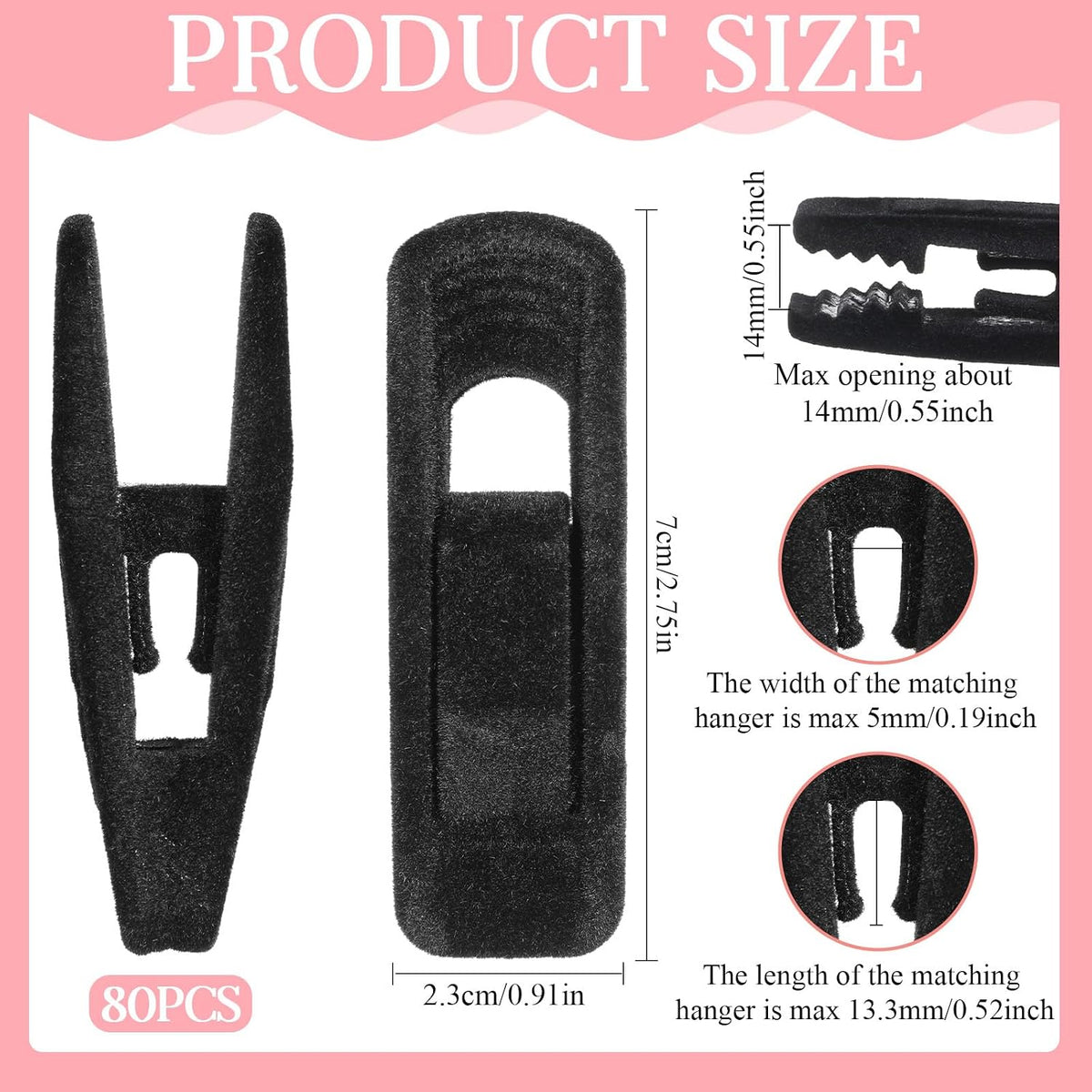 Black Velvet Hangers Clips, 80 Pack Strong Finger Clips