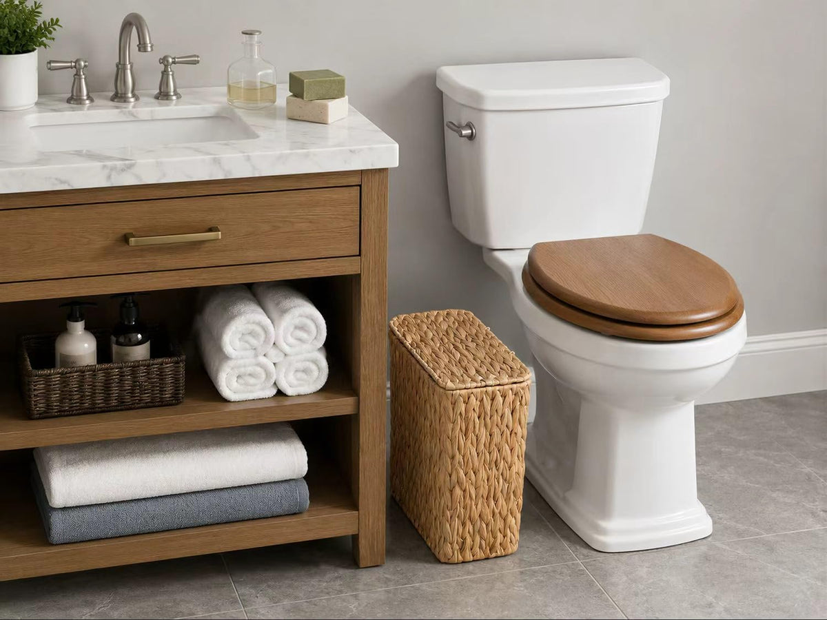 Coeusy Wicker Trash Can, Small Bathroom Trash Can with Lid, 3 Gallon