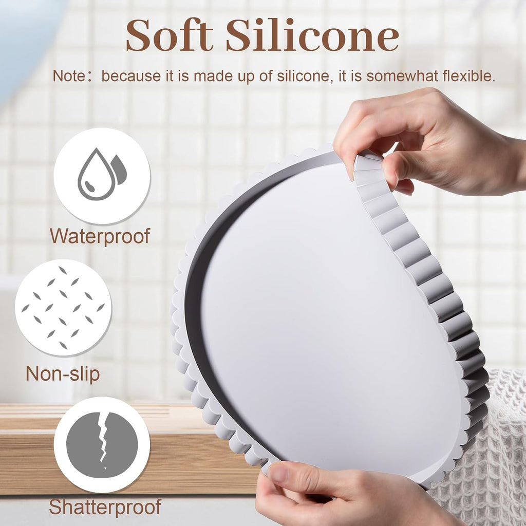 Round Bathroom Tray Perfume Organizer Coffee Table Decor, 9" Light Gray