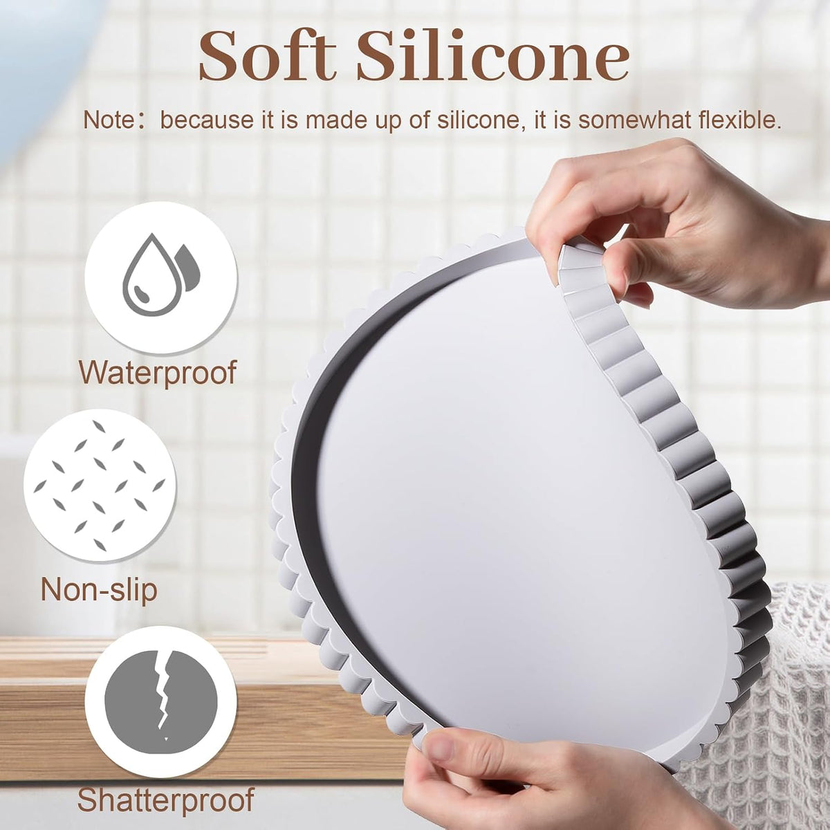 Round Bathroom Tray Perfume Organizer Coffee Table Decor, 9" Light Gray