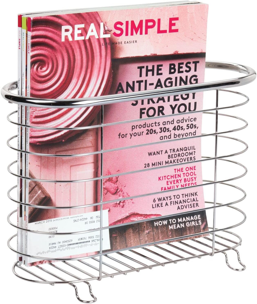 mDesign Steel Magazine Holder Storage Organizer Bin - for Bathroom, Living Room, Home Office Organization - Holds Papers, Books, Files, Folders - Omni Collection - Chrome
