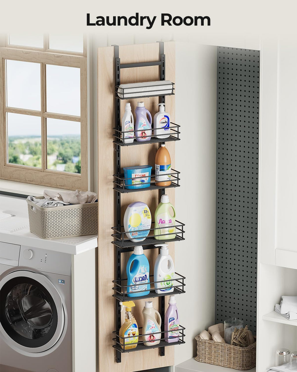 6-Tier Narrow Pantry Door Organizer,Over the Door Pantry Organizer,Black