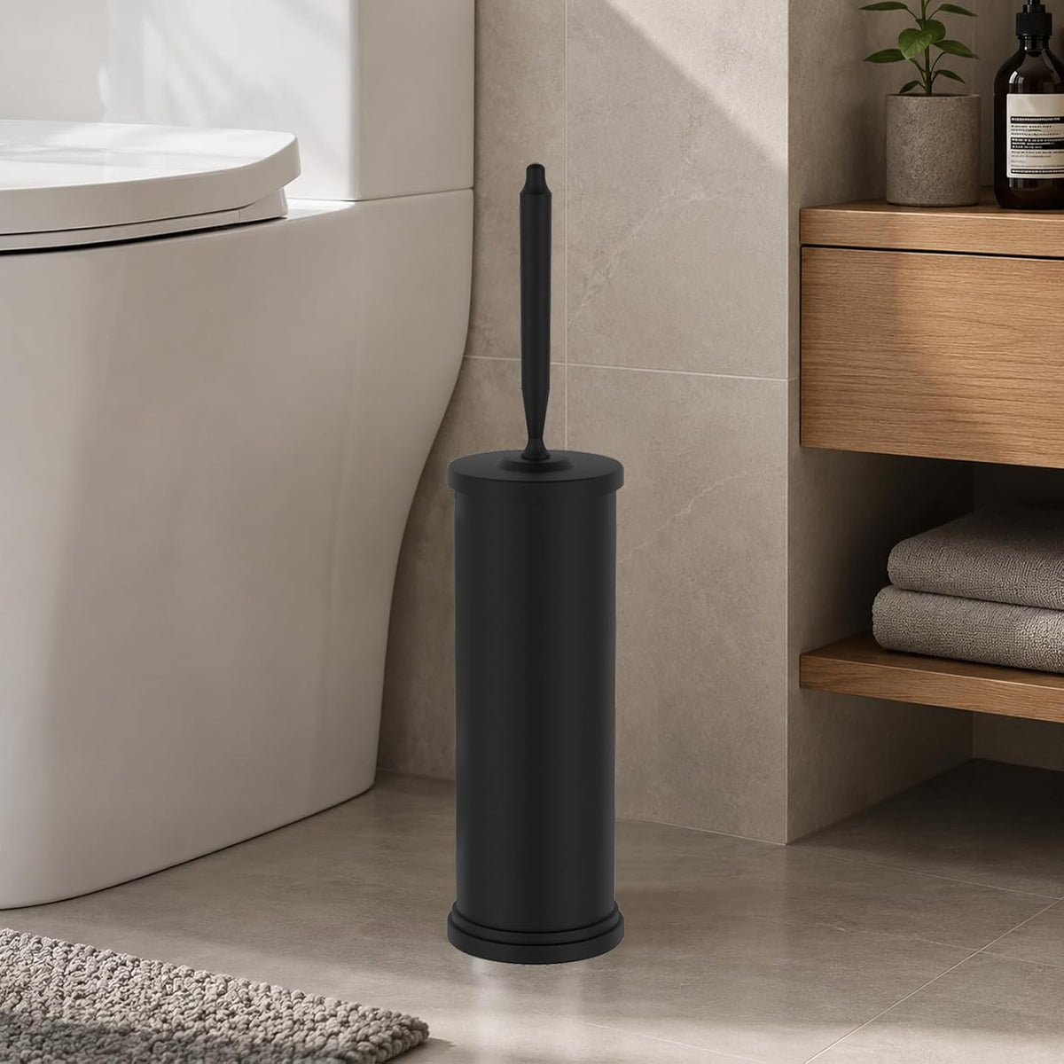Stainless Steel Toilet Bowl Brush and Holder Set Scrubber Black