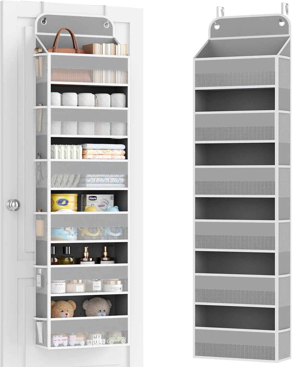 Yecaye 6 Tier Over the Door Organizer, 52.8lbs Capacity Door Organizer Hanging with 12 Mesh Pockets, Behind the Door Storage for Closet Baby Nursery Bathroom Bedroom,and Dorm,1Pc