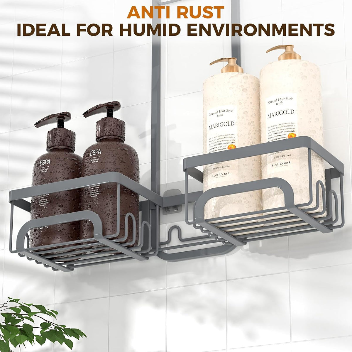 REINHARDT Split Shower Caddy Hanging for Handheld Showerheads, Grey