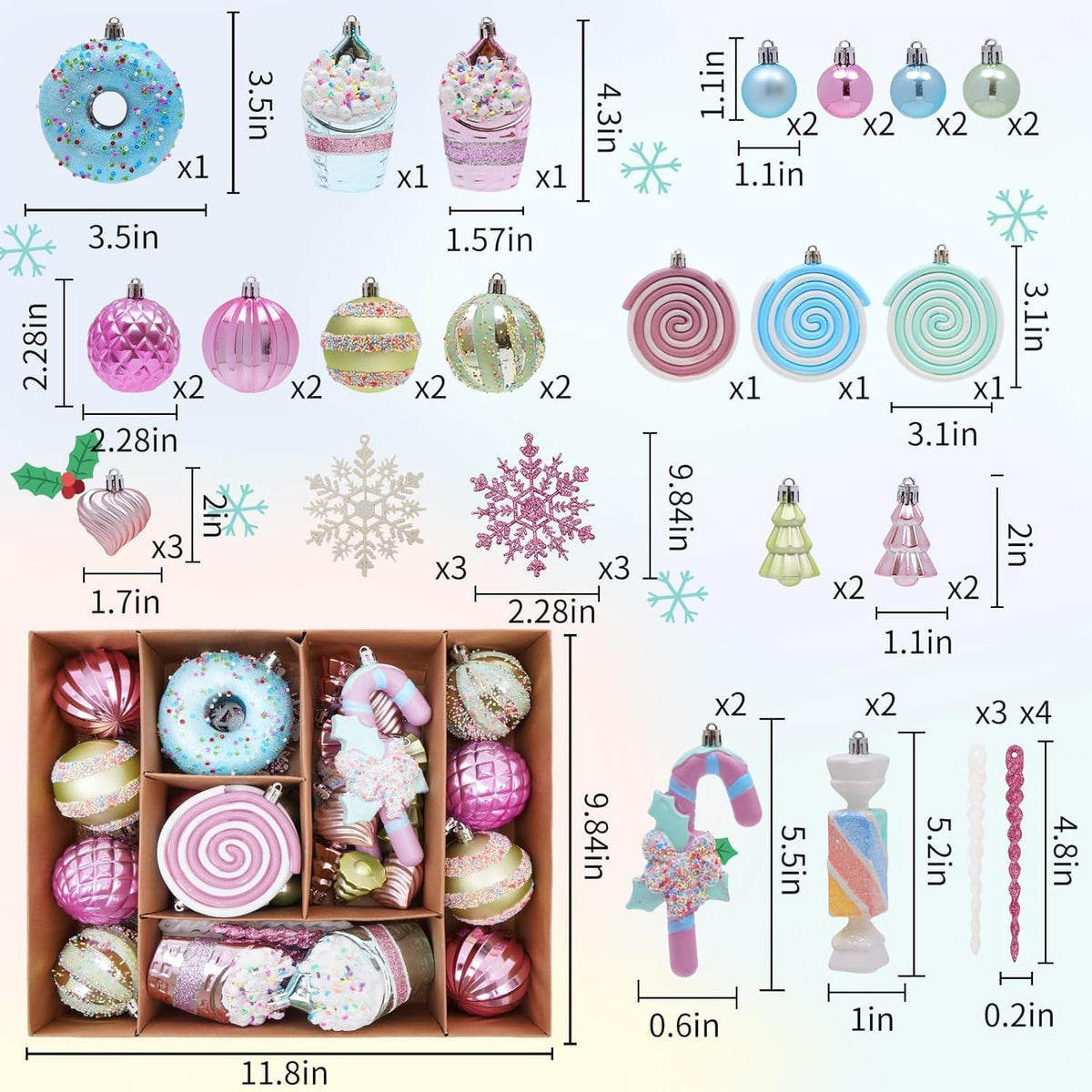 48-Pack Christmas Balls Ornaments,Macaron Shatterproof Christmas Ornaments Set, Xmas Seasonal Cute Hanging Pendants Gift Package for Tree Party Holiday Indoor Decor
