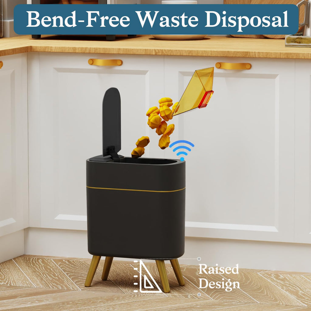 LALASTAR Automatic Bathroom Trash Can with Lid, Motion Sensor Bathroom Garbage Can for Toilet, Slim Smart Waste Basket for Kitchen, Living Room, 2.5 Gallon, Black