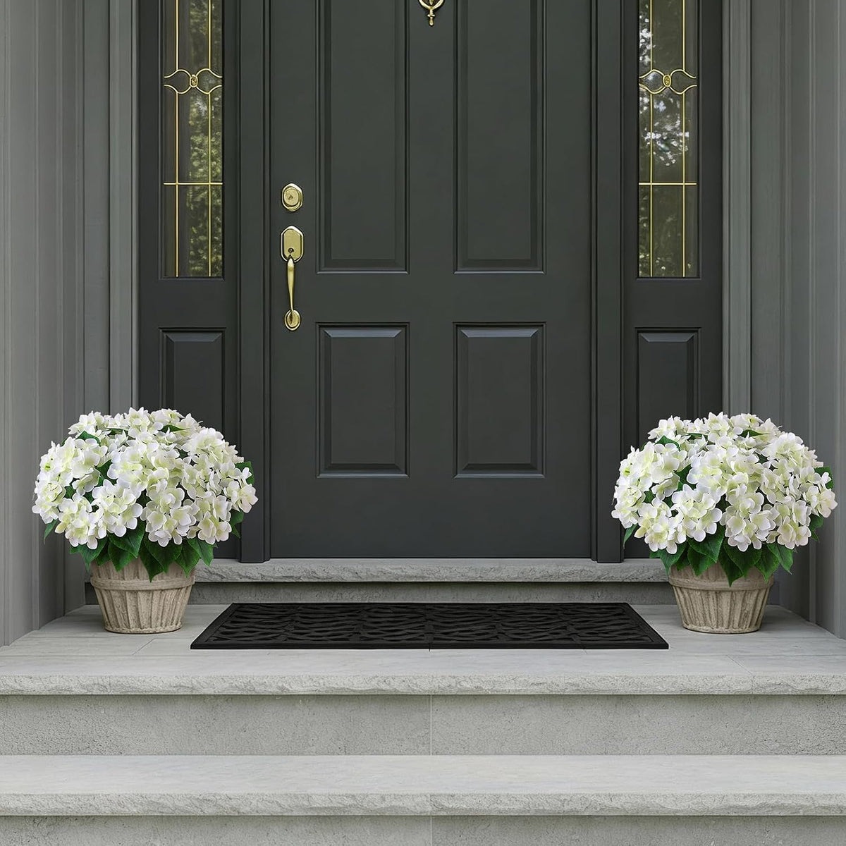 8 Bundles 17" Artificial Hydrangea Flower Branches for Porch (White)