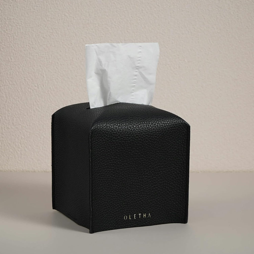 OLETHA Square Tissue Box Cover, Aesthetic Desk Decor, Black, 2 Pack