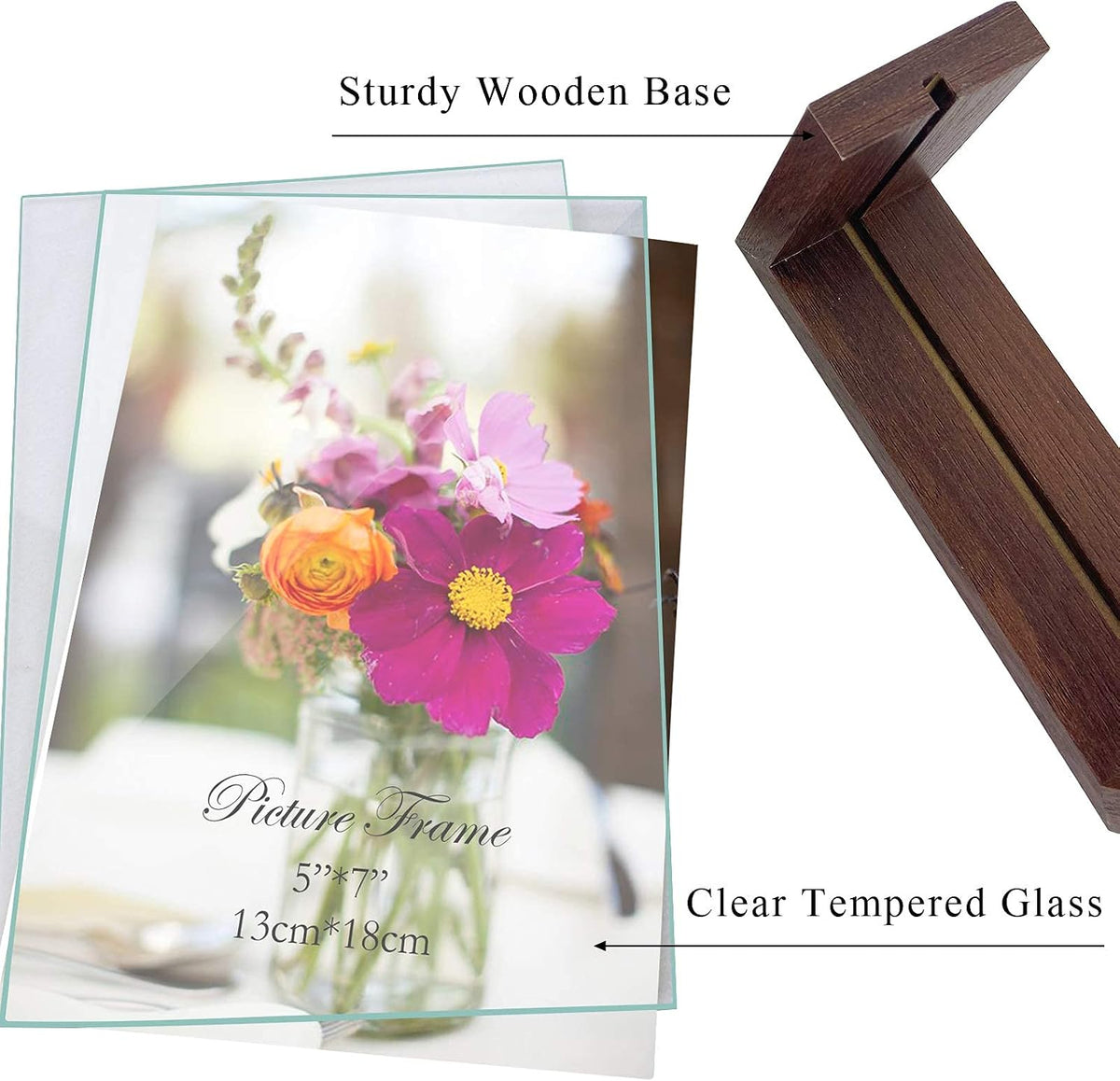 RLAVBL 5x7 Picture Frame Set of 2, Rustic Glass Photo Frames with Base for Tabletop Display