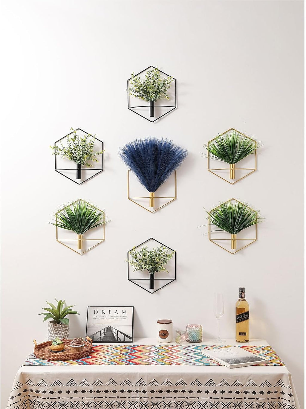 Pretty Jolly Boho Hexagonal Wall Decor Metal Hanging Pampas Display