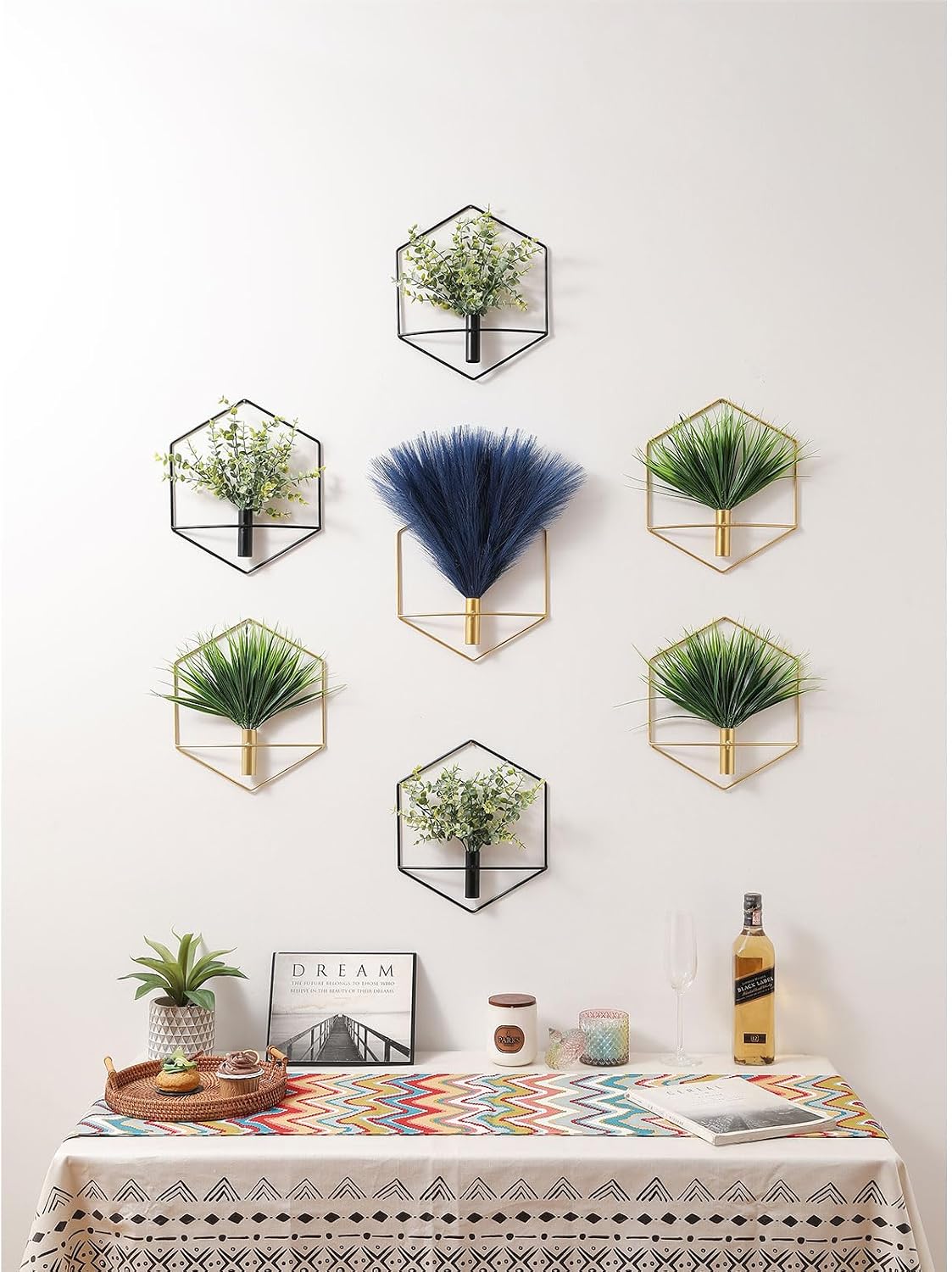Pretty Jolly Boho Hexagonal Wall Decor Metal Hanging Pampas Display