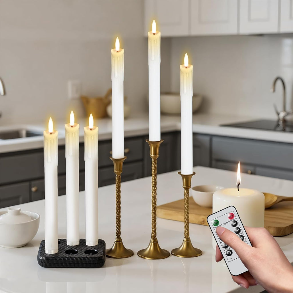 Rechargeable Flameless Taper Candles with Charging Base, White