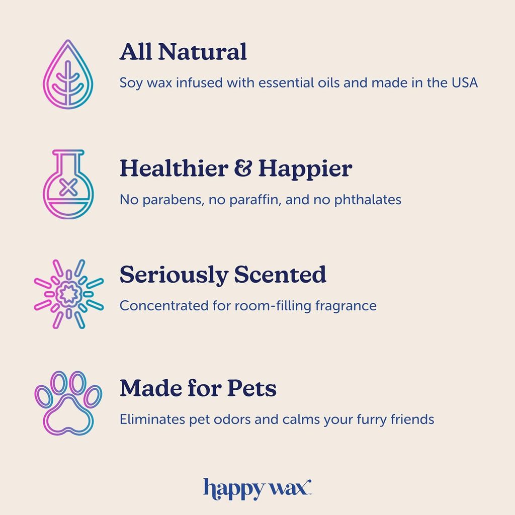 Happy Wax Teakwood Trails Wax Melts for Pet Owners – Odor Eliminating, Calming, Pet-Safe, Non-Toxic, Dye-Free, Perfect for Use with Wax Warmers - 8oz Pouch