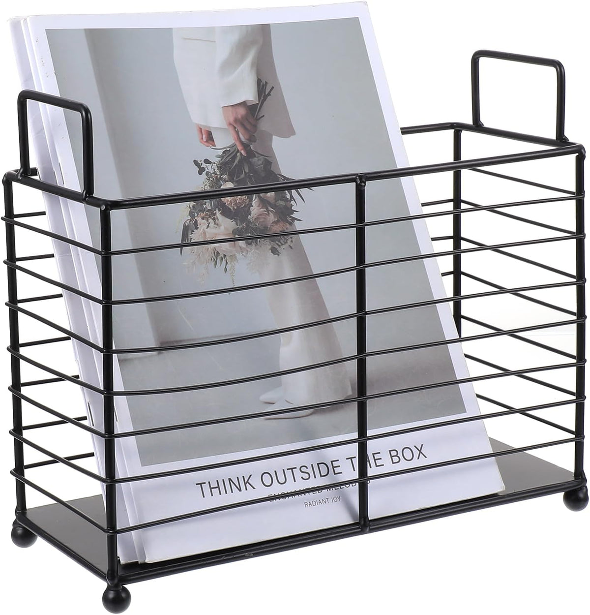 Metal Magazine Rack Floor, Wire Magazine Rack Storage Organizer with Handles - Iron Wire Black Folder Stand Holder for Home Office Bathroom Bedroom Living Room